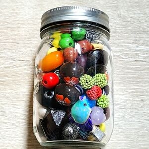 Colorful Large Bead Collection in Small Mason Jar